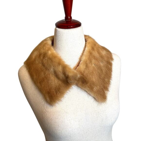 Vintage mink fur collar light brown with satin lining and closures handmade - Picture 1 of 7
